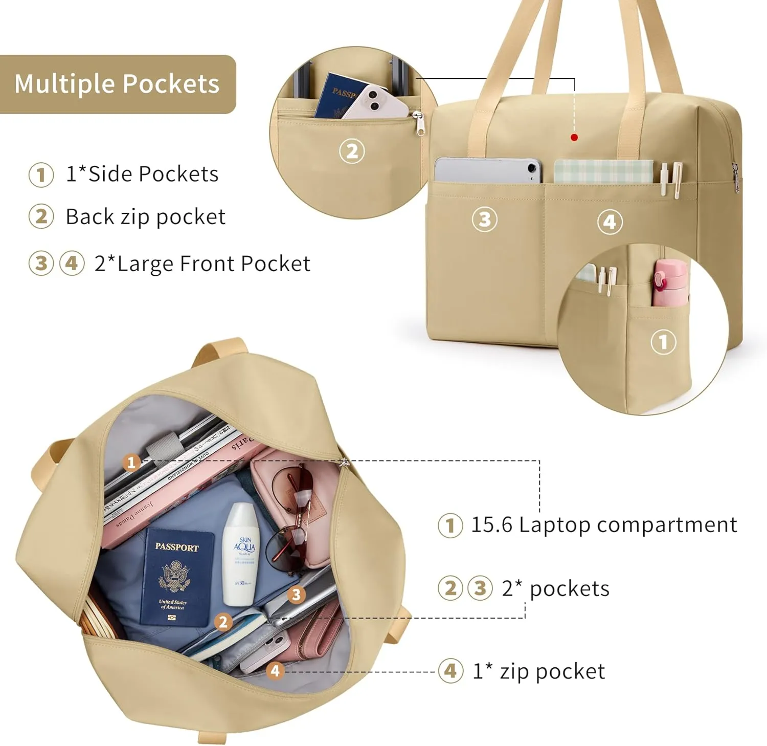 Travel Duffle Tote Bag Women Gym Work Shoulder Handbag 26L Compartment Weekender Overnight Bag Personal Item Bag