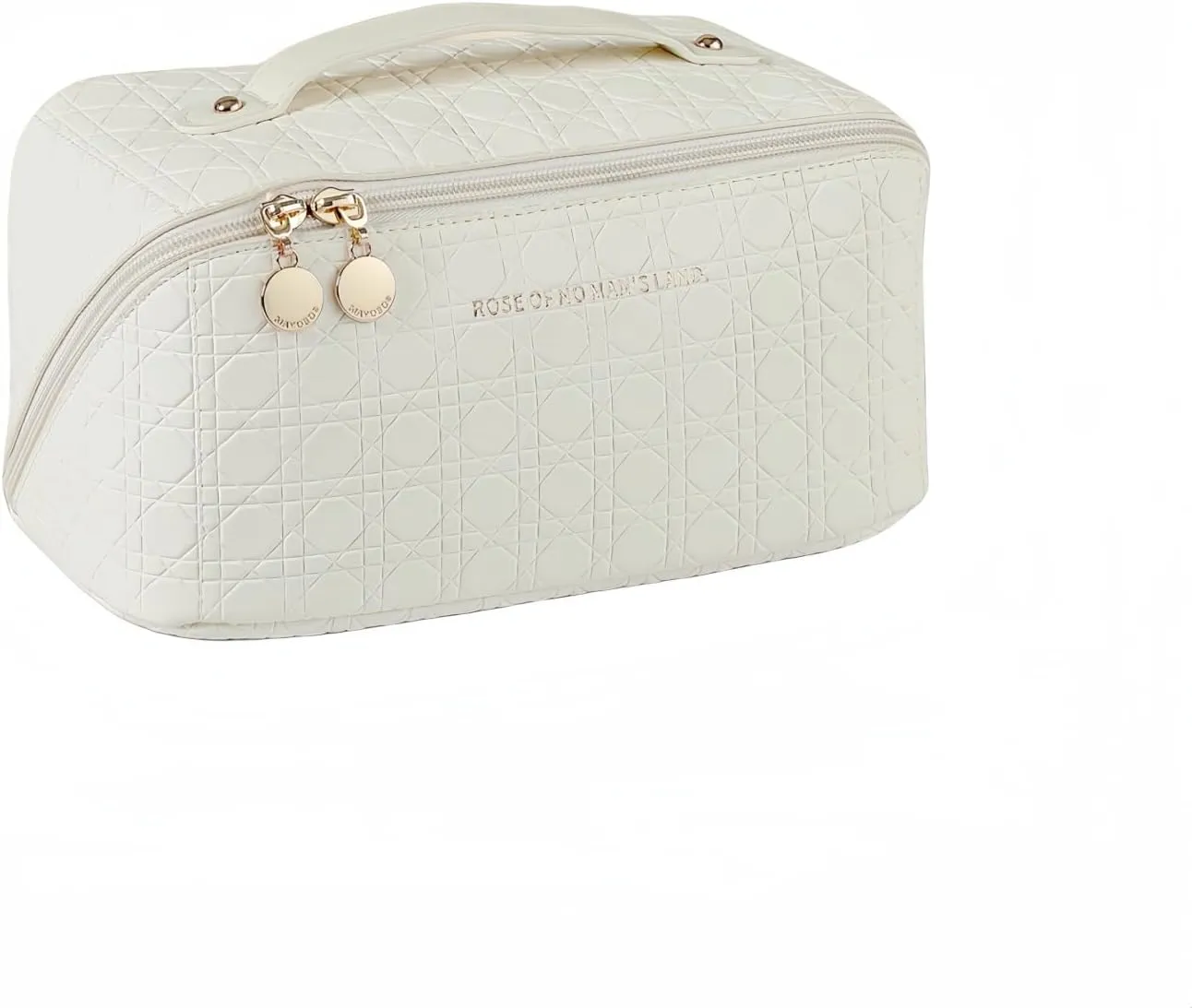 Travel Makeup Bag - 1pcs Argyle wihte Travel cosmetic bag Portable Makeup storage Bag Travel toiletry Bag Travel essentials Large capacity double zipper design stripe cosmetics case