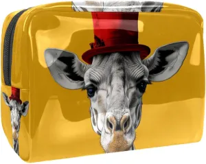 Travel Makeup Bag Giraffe Red Hat Cosmetic Bag Waterproof Toiletry Bag Portable Pouch For Women 7.3x3x5.1in