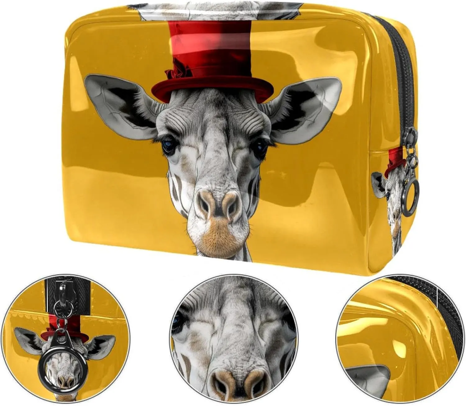 Travel Makeup Bag Giraffe Red Hat Cosmetic Bag Waterproof Toiletry Bag Portable Pouch For Women 7.3x3x5.1in