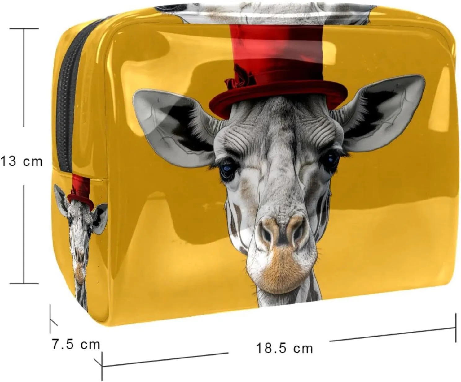 Travel Makeup Bag Giraffe Red Hat Cosmetic Bag Waterproof Toiletry Bag Portable Pouch For Women 7.3x3x5.1in