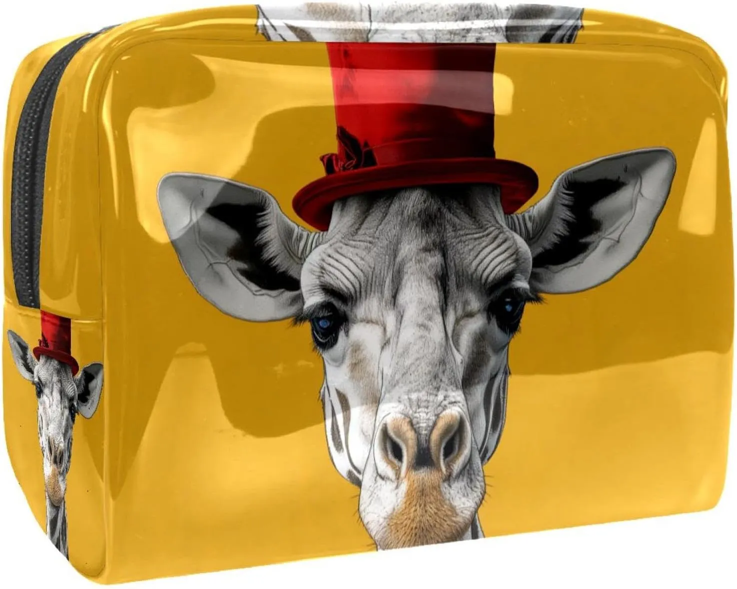 Travel Makeup Bag Giraffe Red Hat Cosmetic Bag Waterproof Toiletry Bag Portable Pouch For Women 7.3x3x5.1in