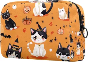 Travel Makeup Bag Halloween Cat Cartoon Cosmetic Bag Brushes Storage Bag For Women Girls 7.3x3x5.1in