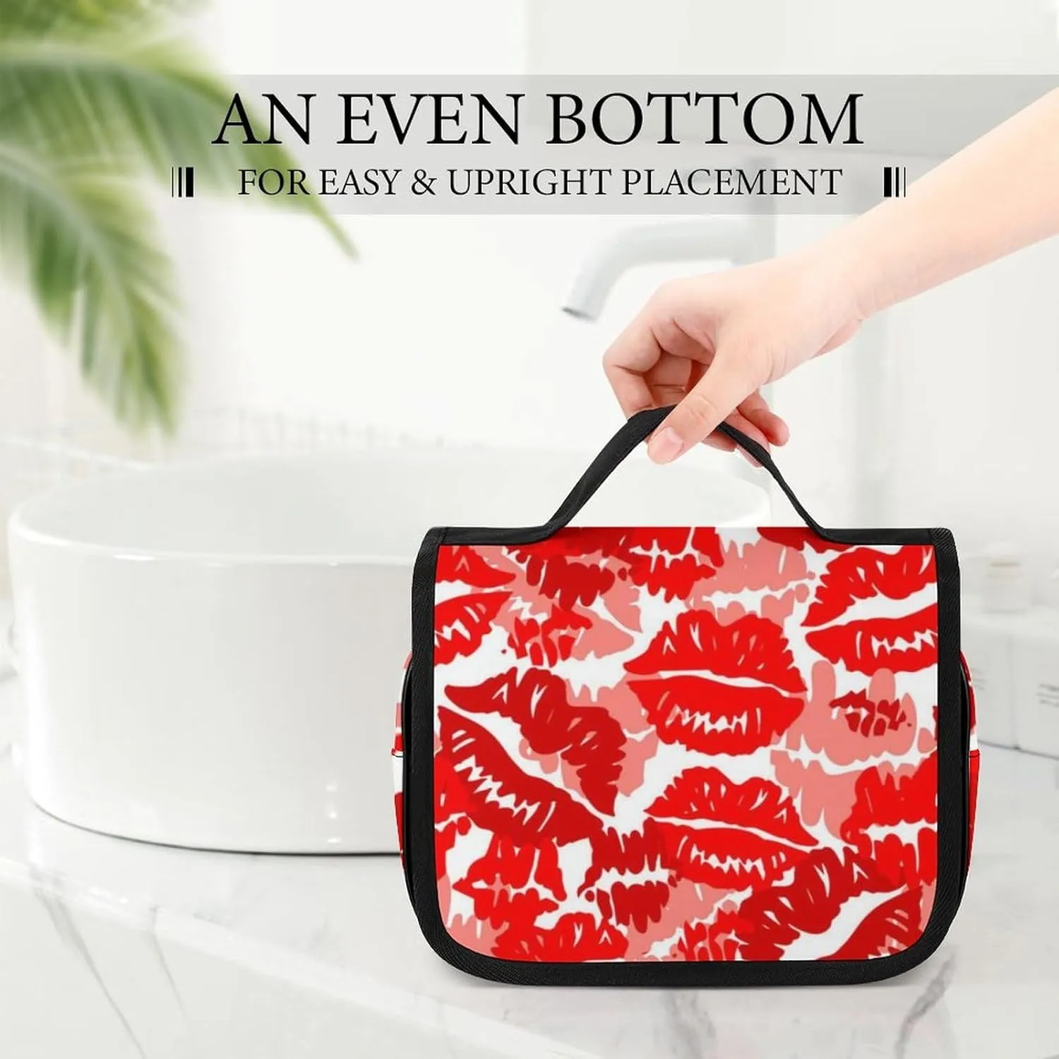 Travel Toiletry Bag Compatible with Red Lip Prints of Lipstick, Makeup Bag for Women, Portable Water Resistant Travel Bag for Toiletries and Cosmetic