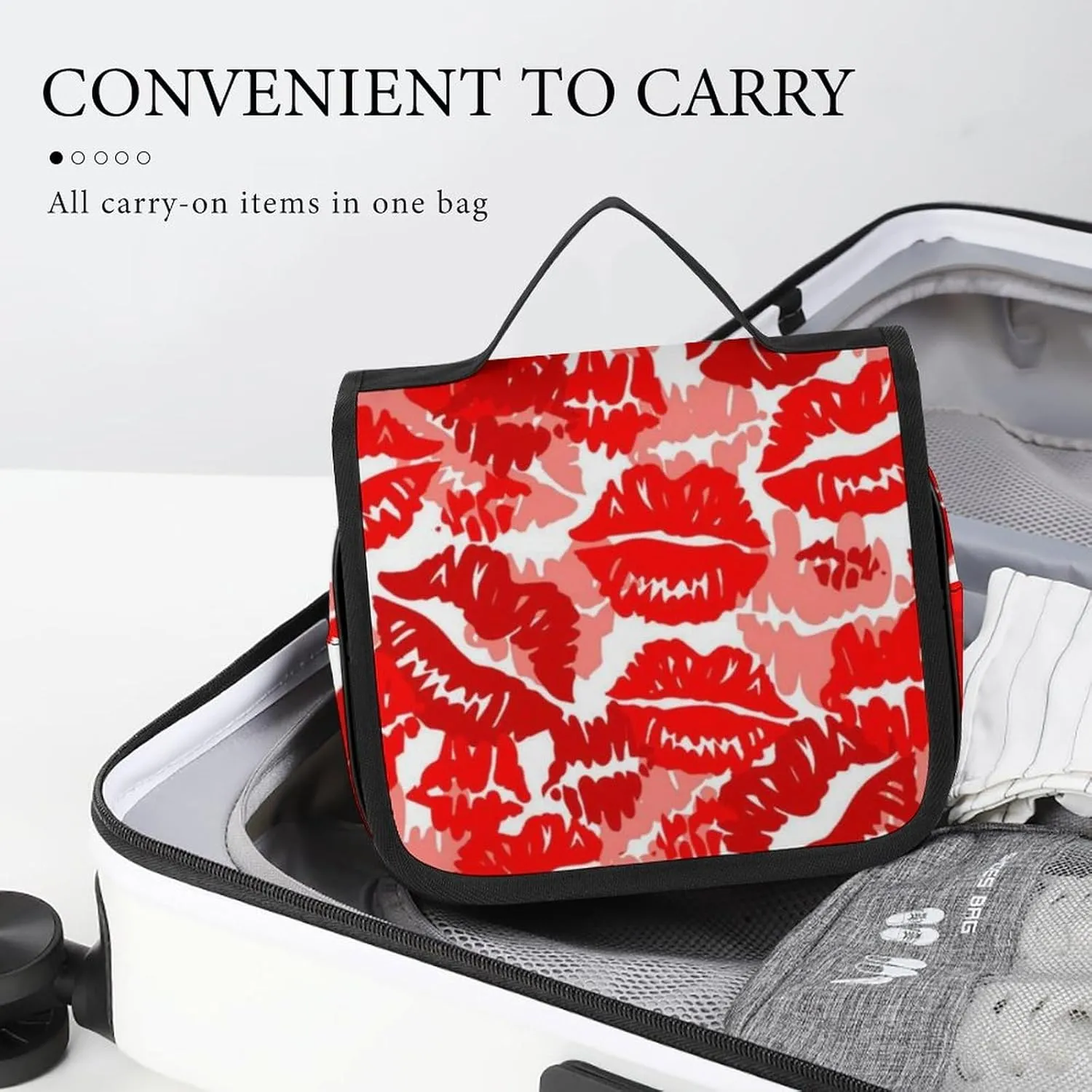 Travel Toiletry Bag Compatible with Red Lip Prints of Lipstick, Makeup Bag for Women, Portable Water Resistant Travel Bag for Toiletries and Cosmetic
