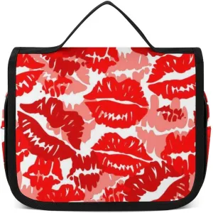 Travel Toiletry Bag Compatible with Red Lip Prints of Lipstick, Makeup Bag for Women, Portable Water Resistant Travel Bag for Toiletries and Cosmetic