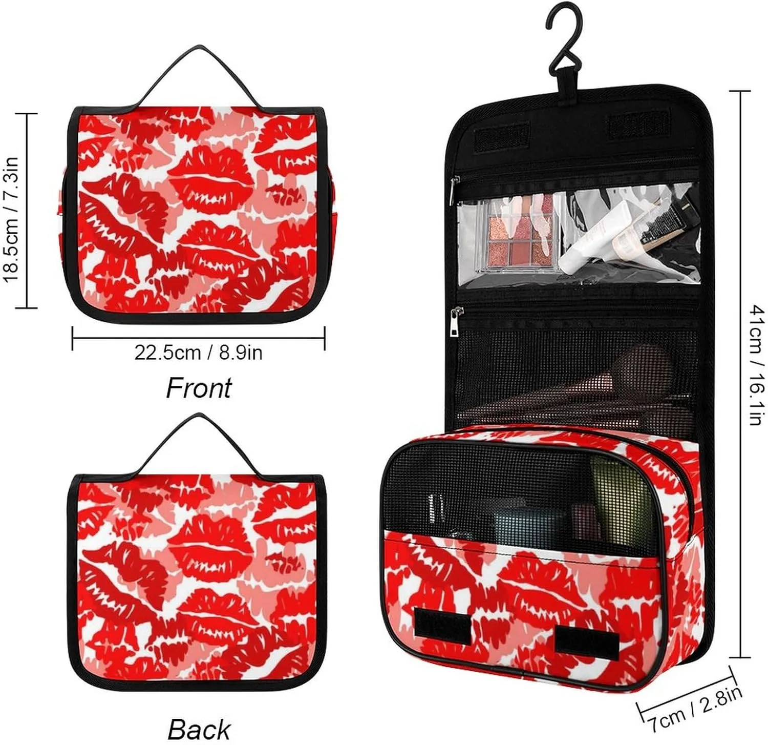 Travel Toiletry Bag Compatible with Red Lip Prints of Lipstick, Makeup Bag for Women, Portable Water Resistant Travel Bag for Toiletries and Cosmetic