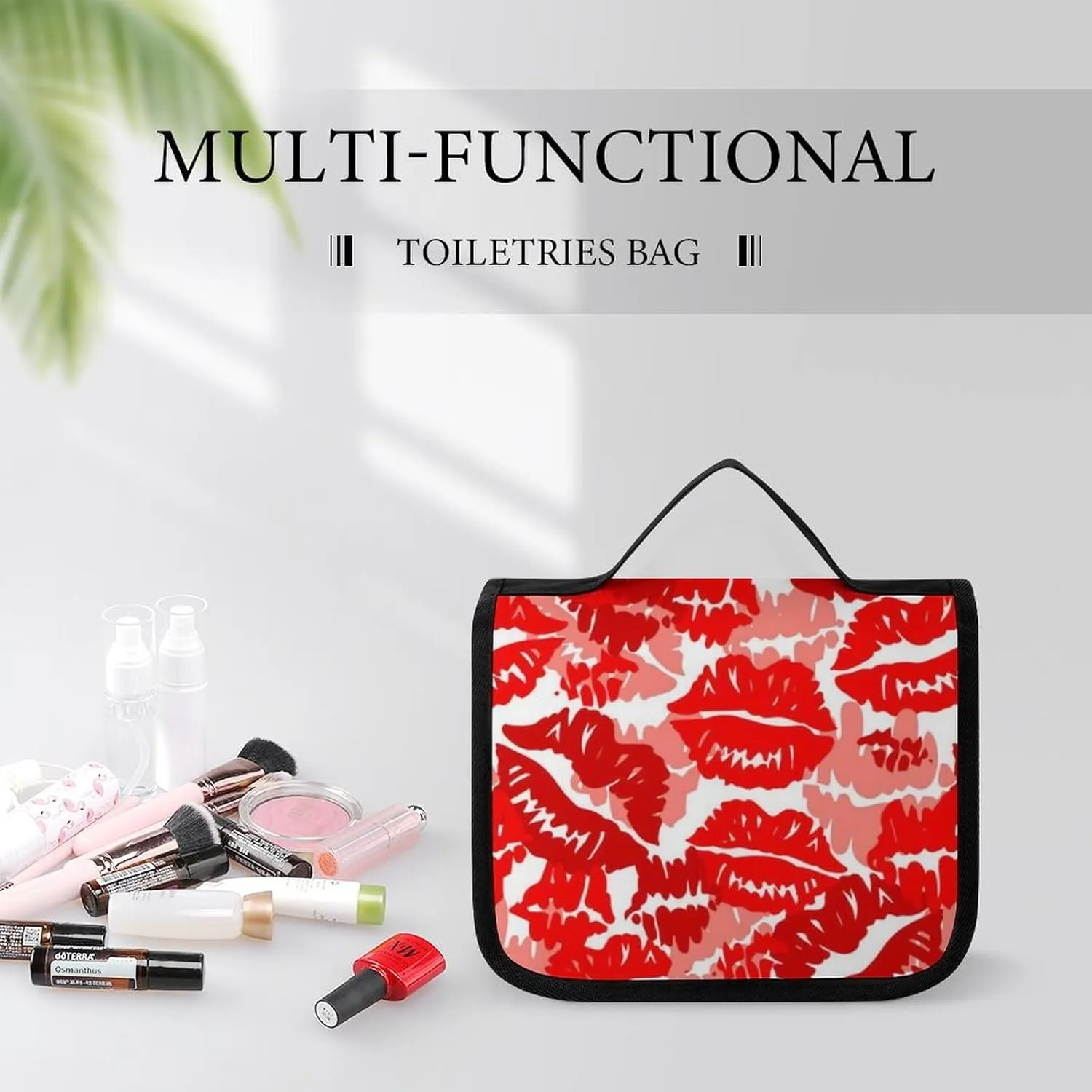 Travel Toiletry Bag Compatible with Red Lip Prints of Lipstick, Makeup Bag for Women, Portable Water Resistant Travel Bag for Toiletries and Cosmetic