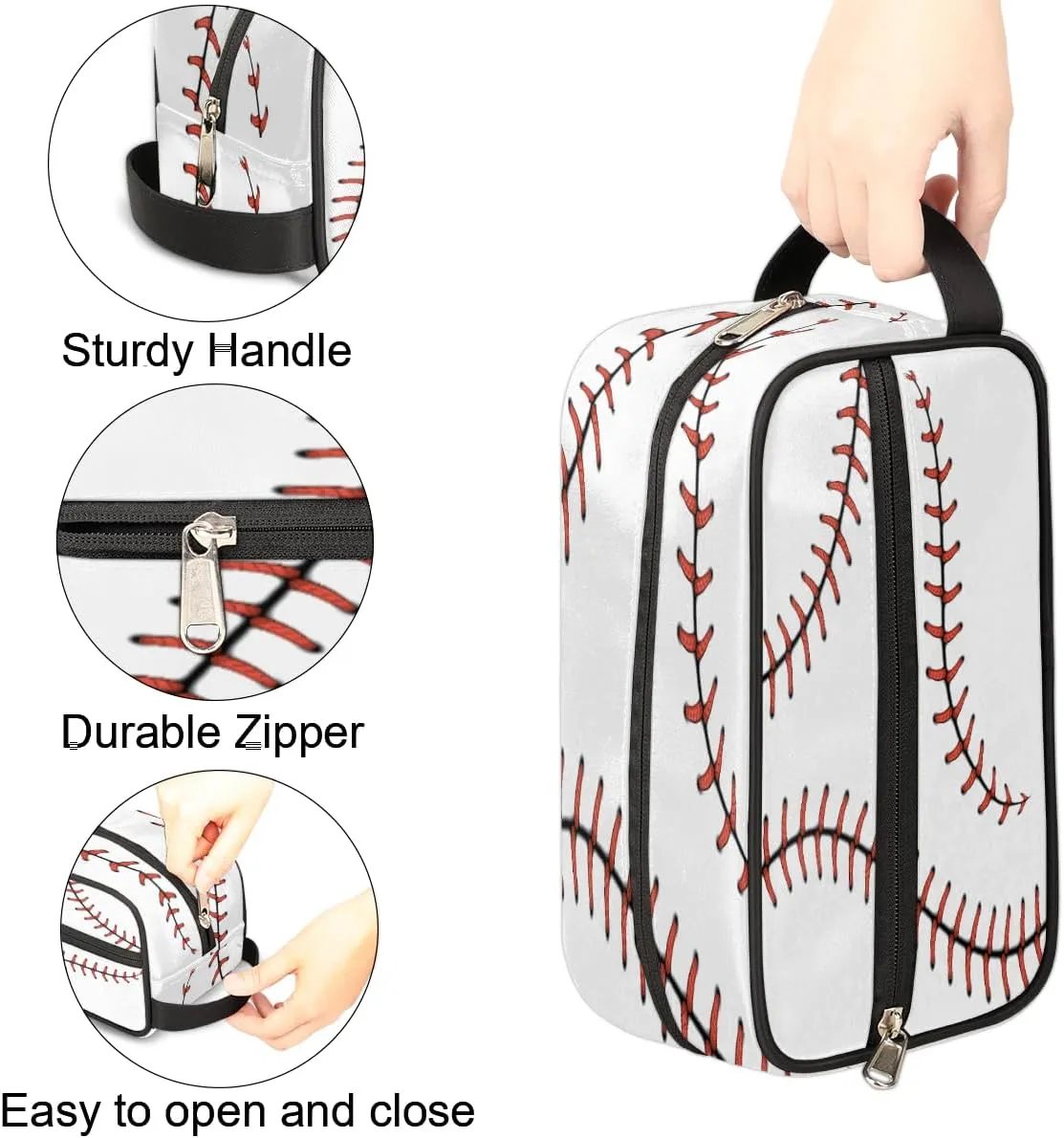 Travel Toiletry Bag for Men Women, Water-resistant Shaving Bag, Foldable Storage Bags with Handle for Toiletries Accessories Cosmetics Brushes Tools (Baseball)