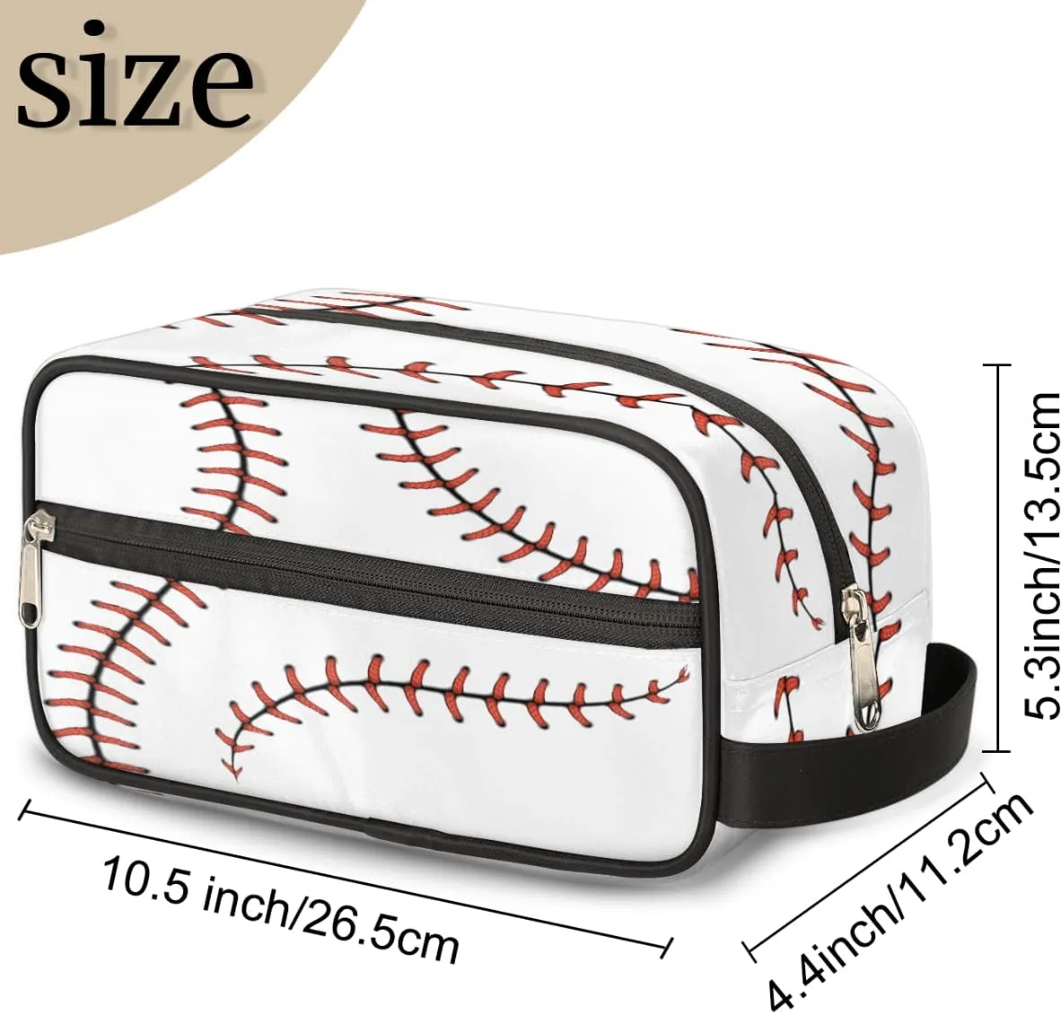 Travel Toiletry Bag for Men Women, Water-resistant Shaving Bag, Foldable Storage Bags with Handle for Toiletries Accessories Cosmetics Brushes Tools (Baseball)