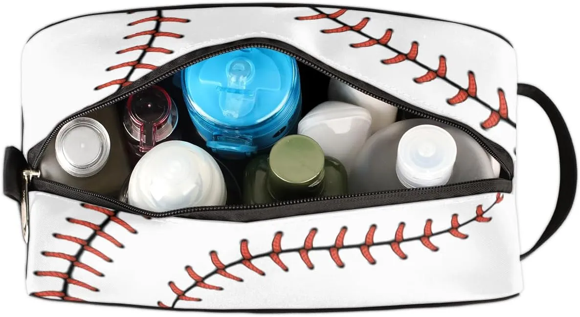 Travel Toiletry Bag for Men Women, Water-resistant Shaving Bag, Foldable Storage Bags with Handle for Toiletries Accessories Cosmetics Brushes Tools (Baseball)