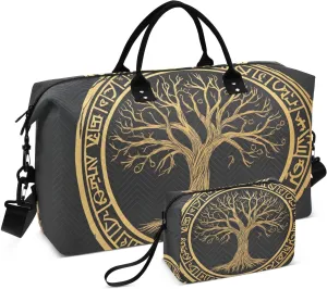 Tree Retro Circle Duffel Bag for Traveling, Gym Bags with Multiple Interior Pockets for Women Men Toiletry Purse Included 20.5”x 1.9” x 13.8”