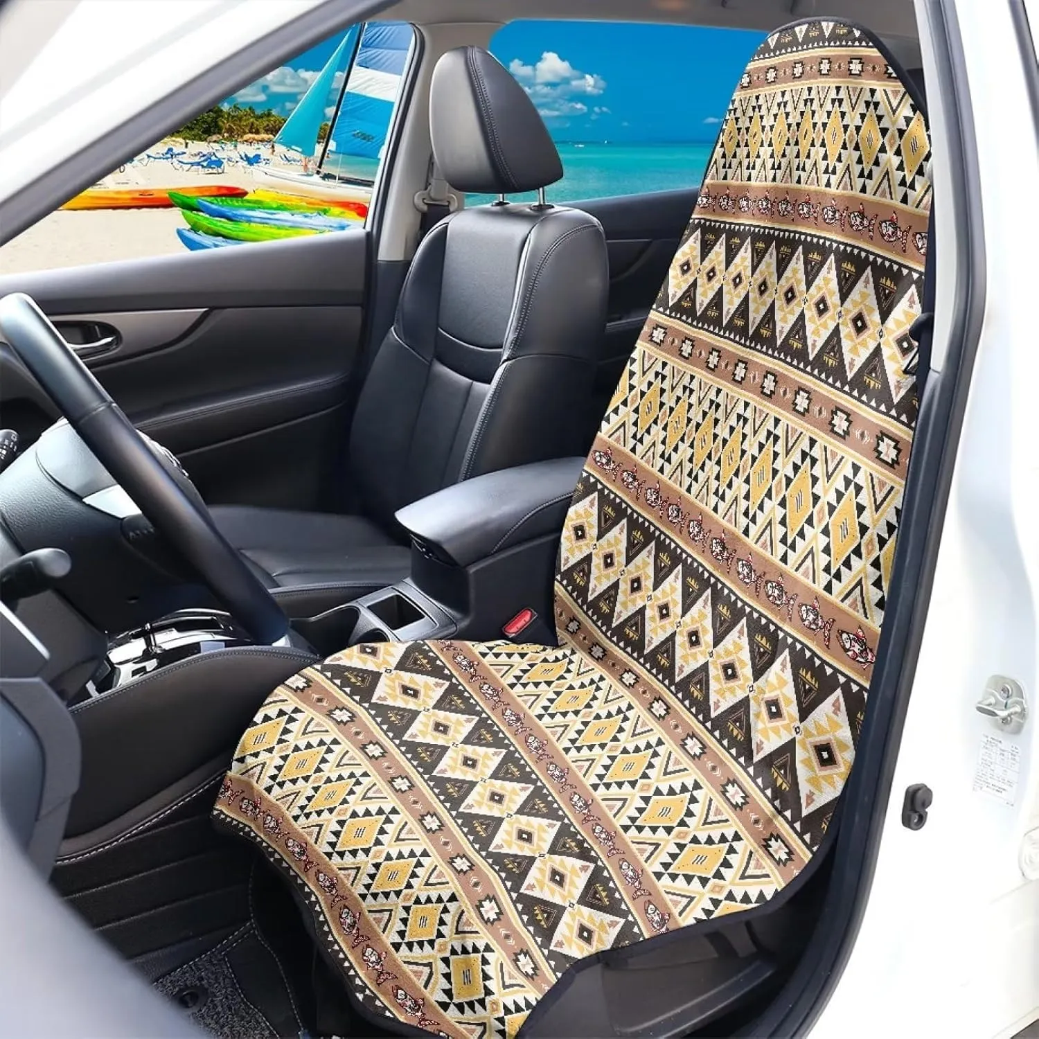 Tribal Aztec Car Seat Hoodie, Southwest Stripe Waterproof Towel Automotive Seat Cover Only Front Seat, Car Seat Cover Protector Non Slip Backing Universal Fit for SUV Sedan Van Trucks