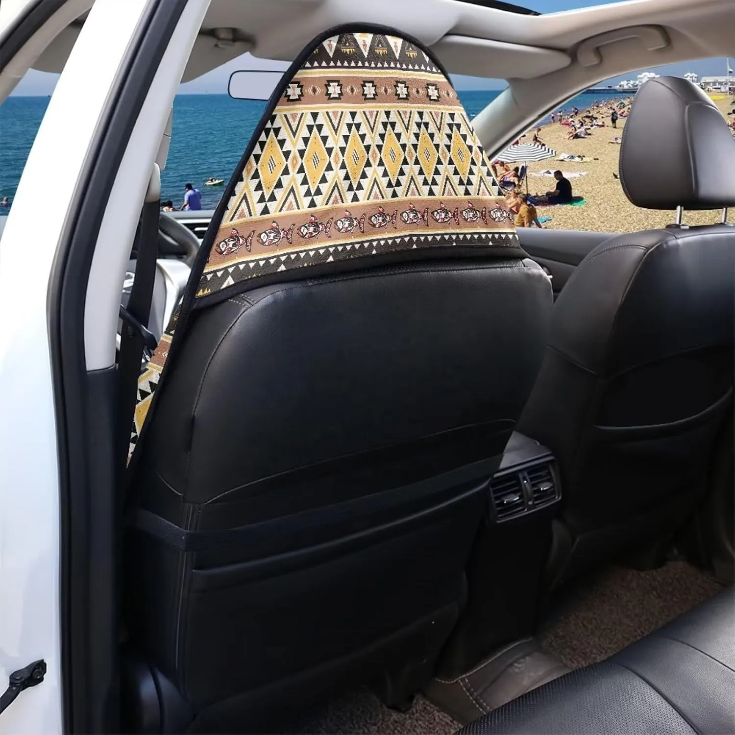 Tribal Aztec Car Seat Hoodie, Southwest Stripe Waterproof Towel Automotive Seat Cover Only Front Seat, Car Seat Cover Protector Non Slip Backing Universal Fit for SUV Sedan Van Trucks