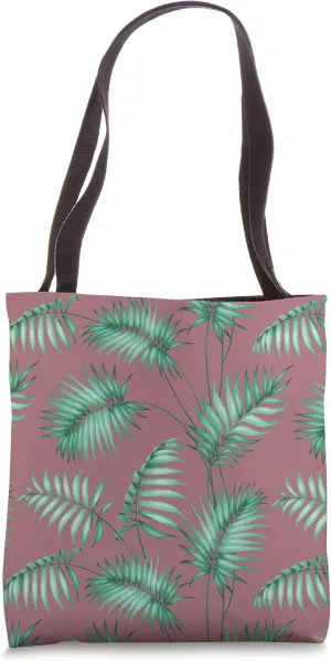 Tropical Botanical Green Palm Leaf Pattern - Dark Mauve Pink Tote Bag