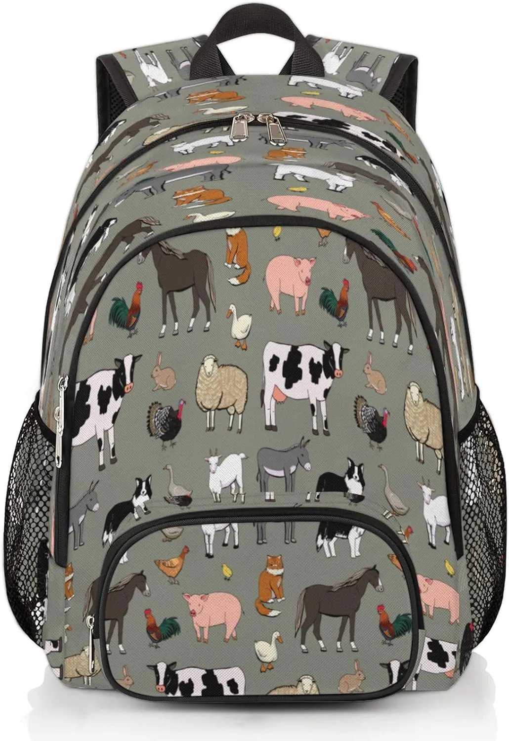 TropicalLife Cute Farm Animals Rooster Cow Bookbag 18 Inch School Backpack Teens Girls Boys Schoolbag Shoulder Computer Hiking Gym Travel Casual Travel Daypack