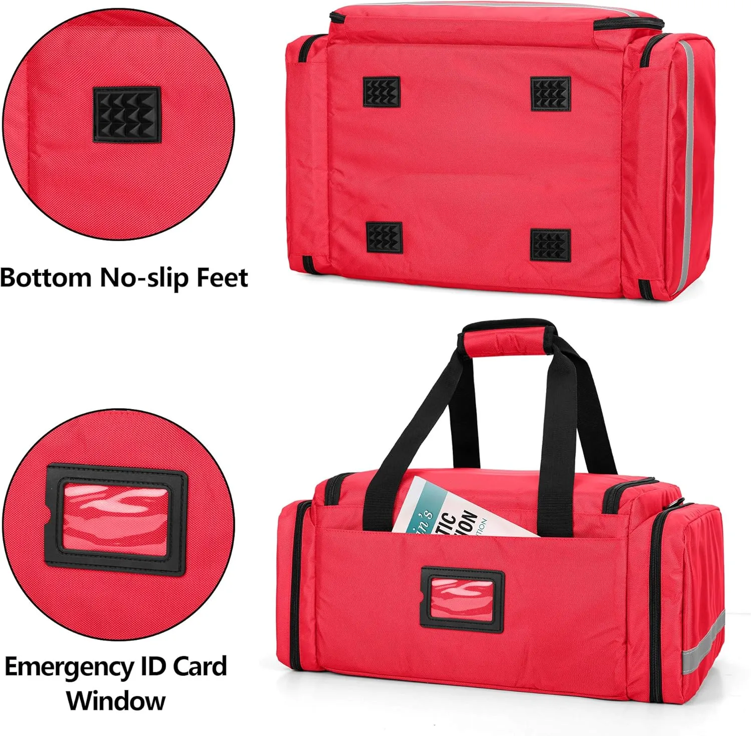 Trunab First Responder Bag Empty, Professional Medical Supplies Bag First Aid Kits Bag with Inner Dividers for Home Health Nurse, Community Care, EMT, EMS, Bag Only, Red - Patented Design