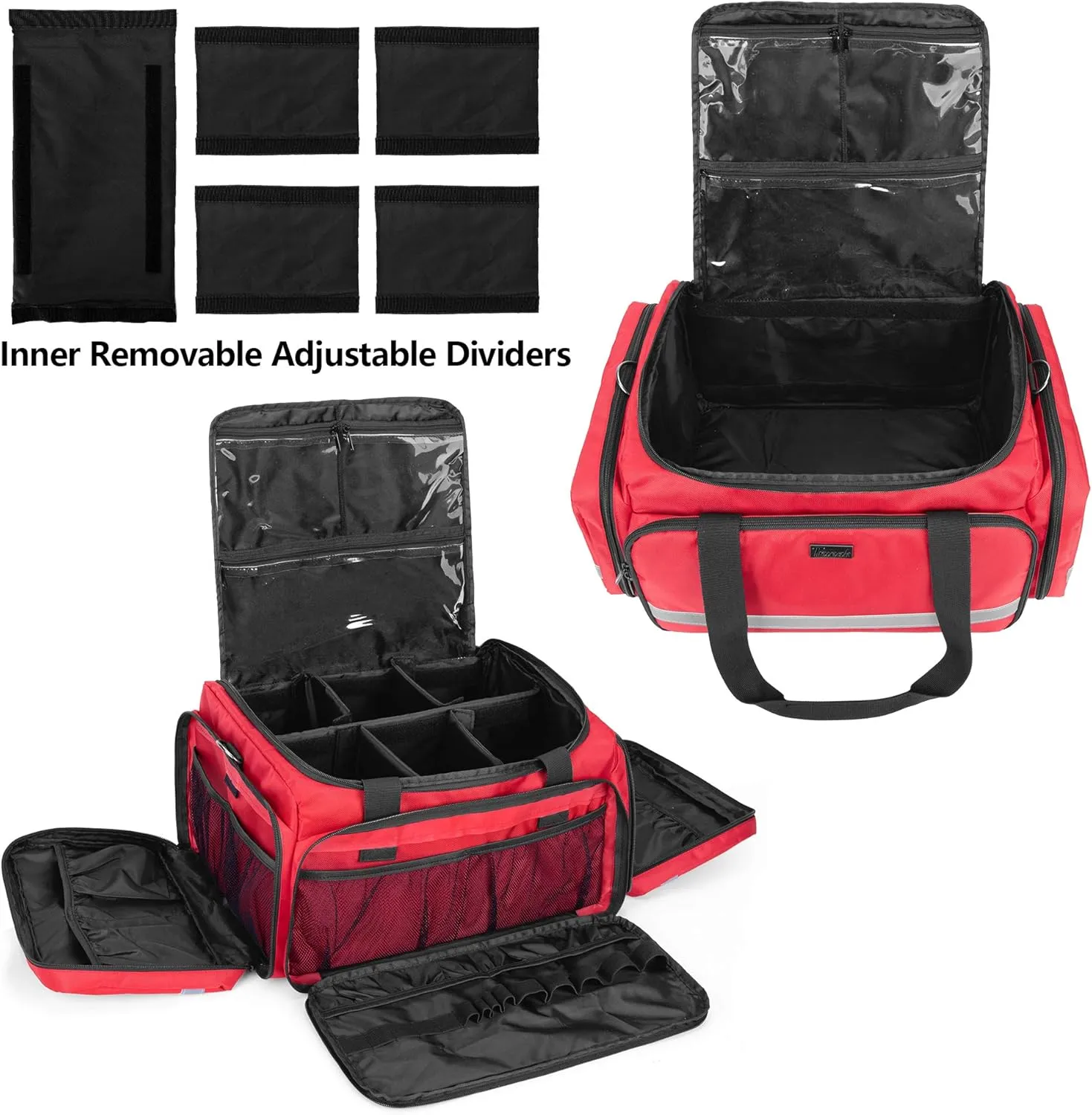 Trunab First Responder Bag Empty, Professional Medical Supplies Bag First Aid Kits Bag with Inner Dividers for Home Health Nurse, Community Care, EMT, EMS, Bag Only, Red - Patented Design