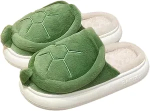 Turtle Slippers, Fuzzy Animal Slippers for Women Indoor Thick Sole Turtle Slippers
