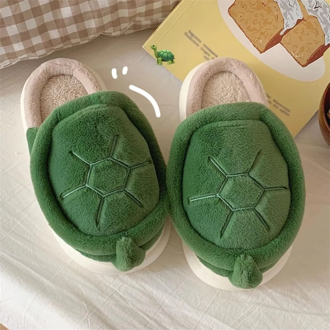 Turtle Slippers, Fuzzy Animal Slippers for Women Indoor Thick Sole Turtle Slippers