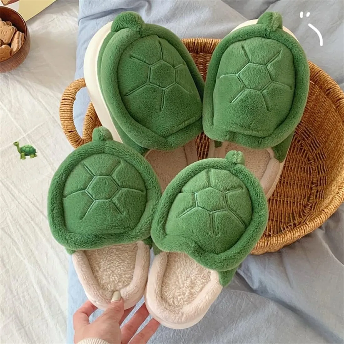 Turtle Slippers, Fuzzy Animal Slippers for Women Indoor Thick Sole Turtle Slippers