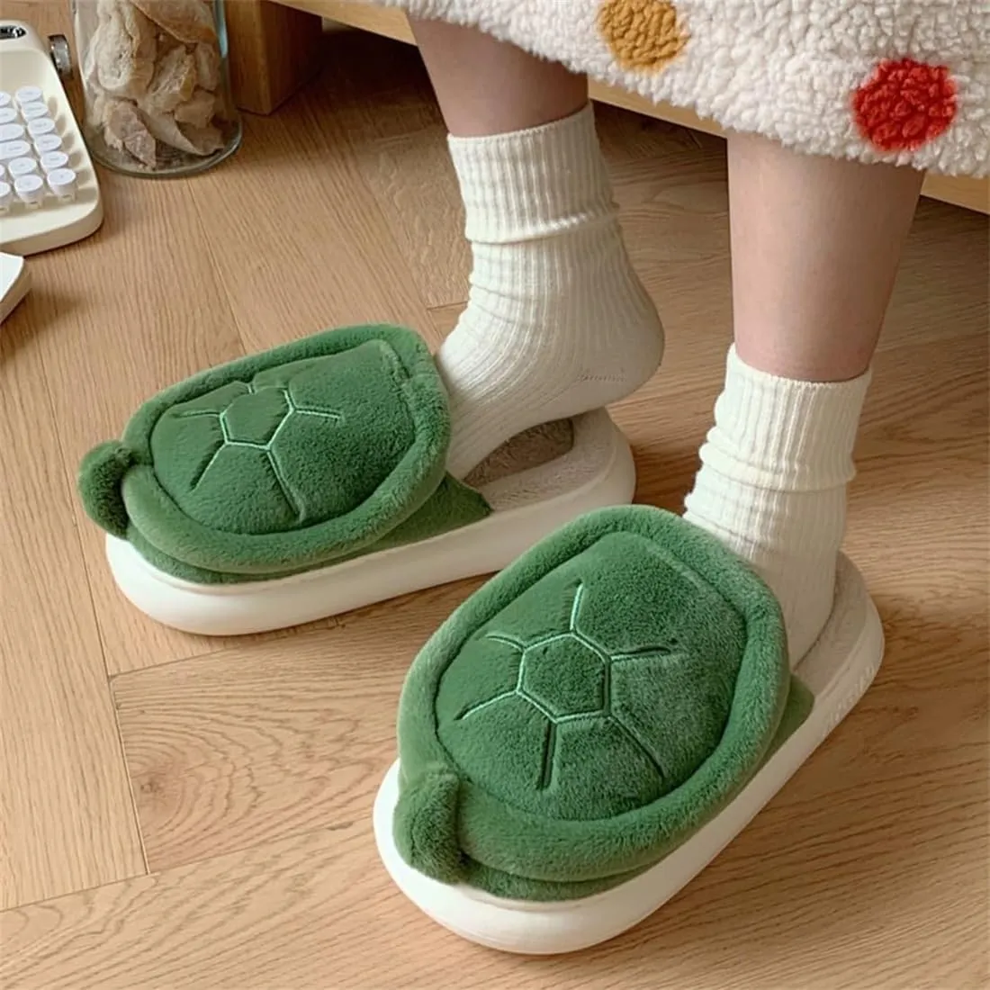 Turtle Slippers, Fuzzy Animal Slippers for Women Indoor Thick Sole Turtle Slippers