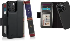 Twelve South BookBook for iPhone 15 Pro | MagSafe Compatible Genuine Leather Wallet Case with Display Stand   Removable Stand-Alone Leather Accent Case, Black