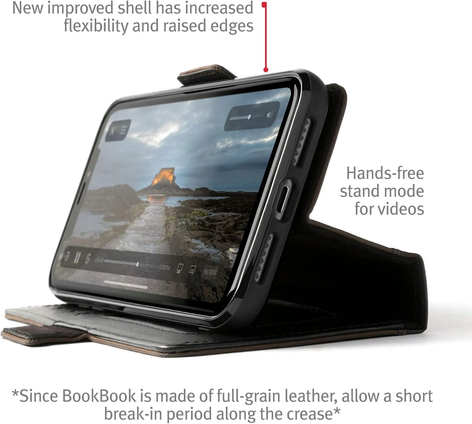 Twelve South BookBook for iPhone 15 Pro | MagSafe Compatible Genuine Leather Wallet Case with Display Stand   Removable Stand-Alone Leather Accent Case, Black