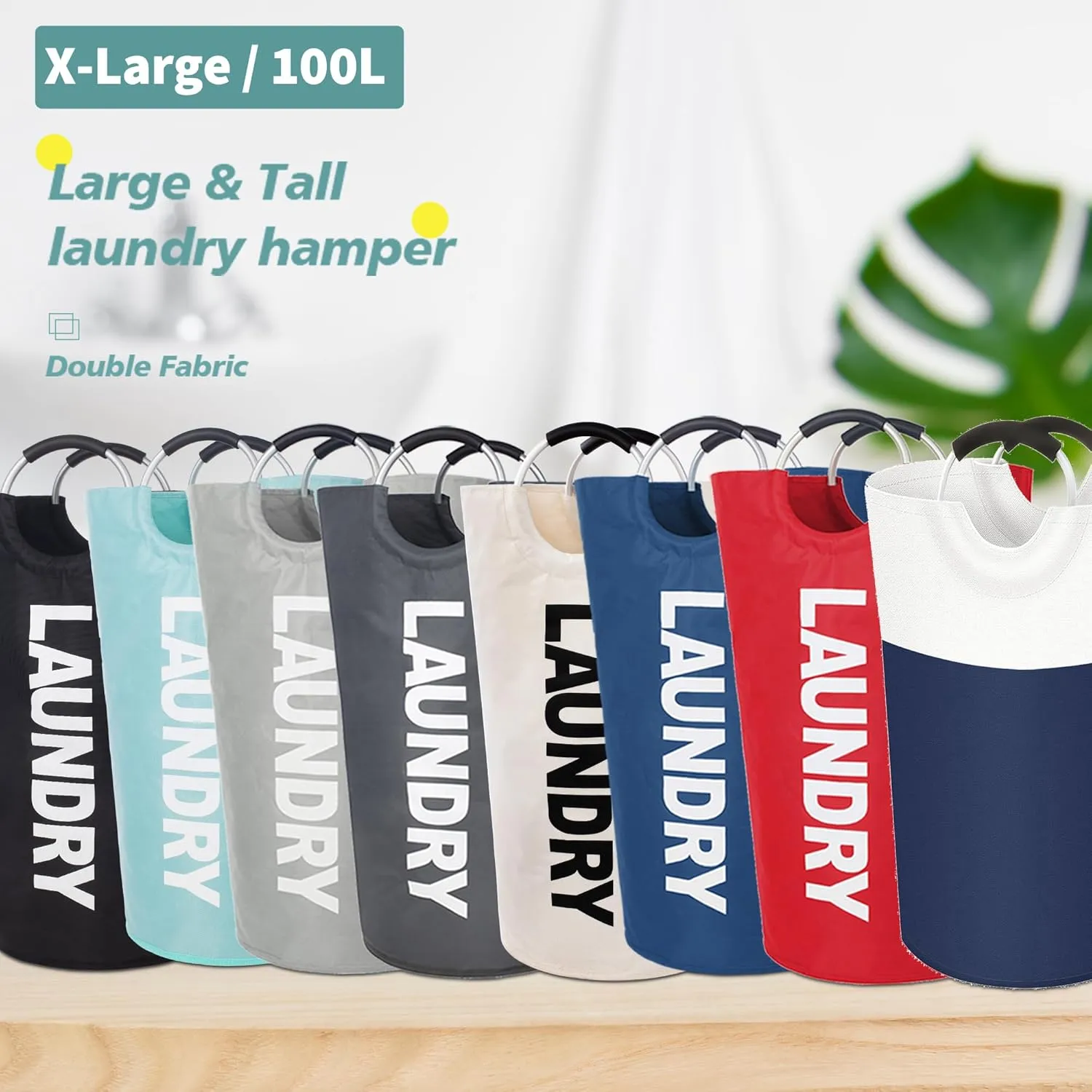 Twira 100L Large Laundry Basket, Laundry Hamper Stands Up Well, Laundry Bag with Padded Handles, Waterproof Clothes Bin Collapsible, Clothes Hamper for Bathroom, Laundry, College (Light Grey)