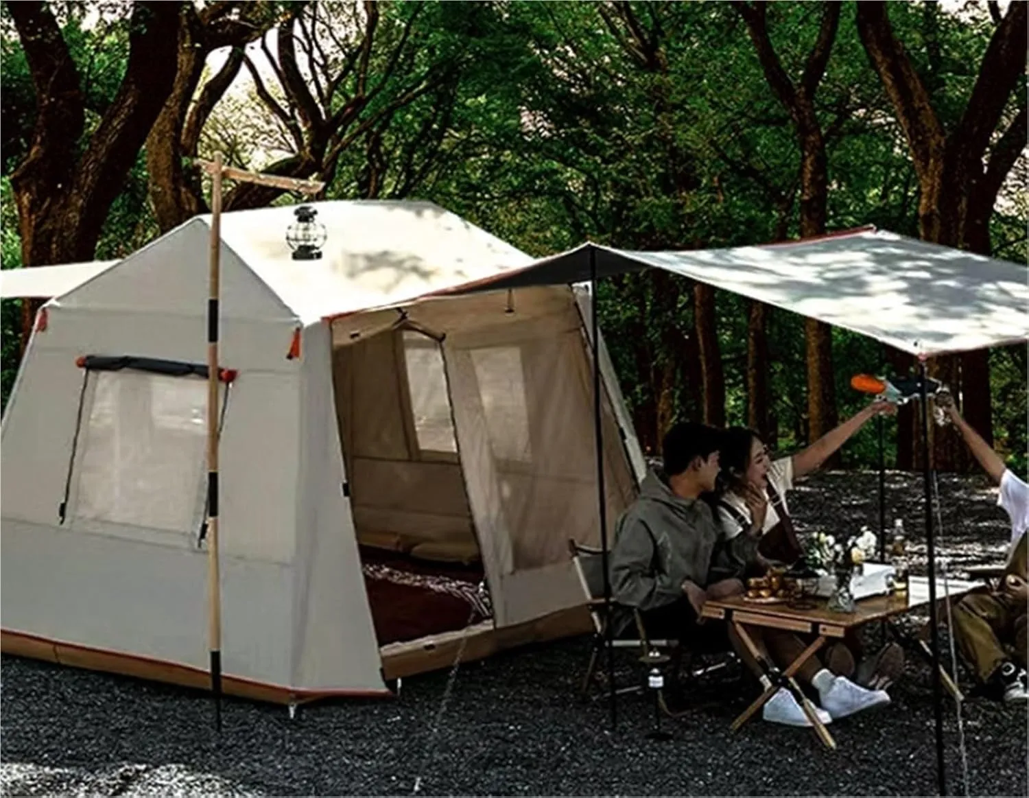 Two-in-one Quick-Open Tent Outdoor Double-Layer Ridge Black Glue Rainproof Camping Large Camping Canopy