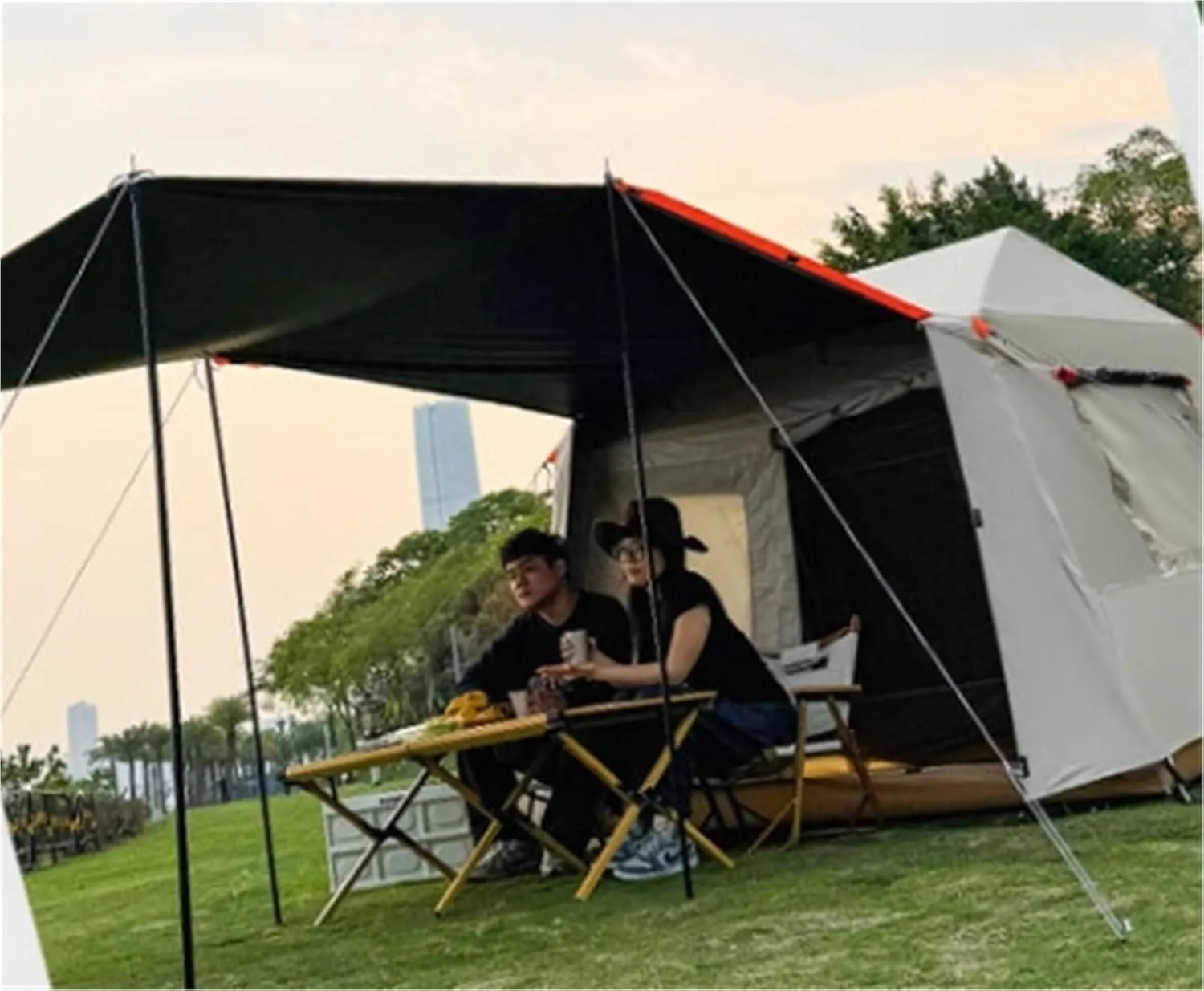 Two-in-one Quick-Open Tent Outdoor Double-Layer Ridge Black Glue Rainproof Camping Large Camping Canopy