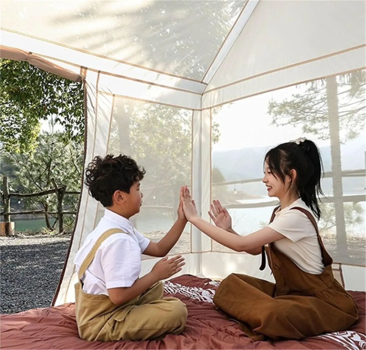 Two-in-one Quick-Open Tent Outdoor Double-Layer Ridge Black Glue Rainproof Camping Large Camping Canopy