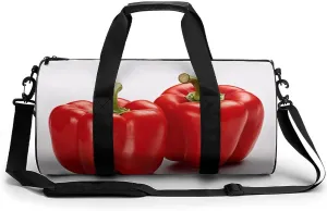 Two Red Bell Peppers Sport Gym Duffle Travel Bag for Women Men Overnight Weekender Bag with Shoe Compartment,Wet Pocket, 17.7in/9in/9in, style