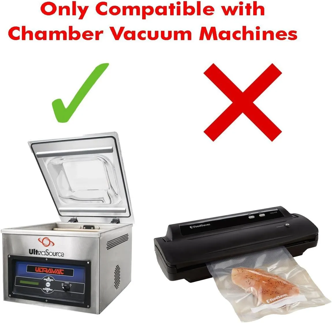 UltraSource - Chamber Machine Pouches 3 Mil Thickness, 12 x 16 inches, Pack of 500 Vacuum Chamber Pouches, BPA-Free Pre-Cut Chamber Vacuum Sealer Bags with tear notch