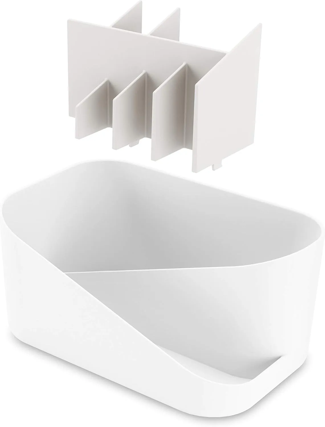 Umbra Glam Organizer, Countertop Makeup and Cosmetic Multi-Function Storage with Dividers, White/Grey