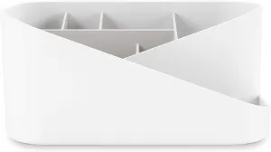Umbra Glam Organizer, Countertop Makeup and Cosmetic Multi-Function Storage with Dividers, White/Grey