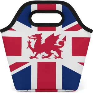 Union Jack with Wales Flag Lunch Bag Handbag Lunchbag Dinner Handle Tote for Work Picnic