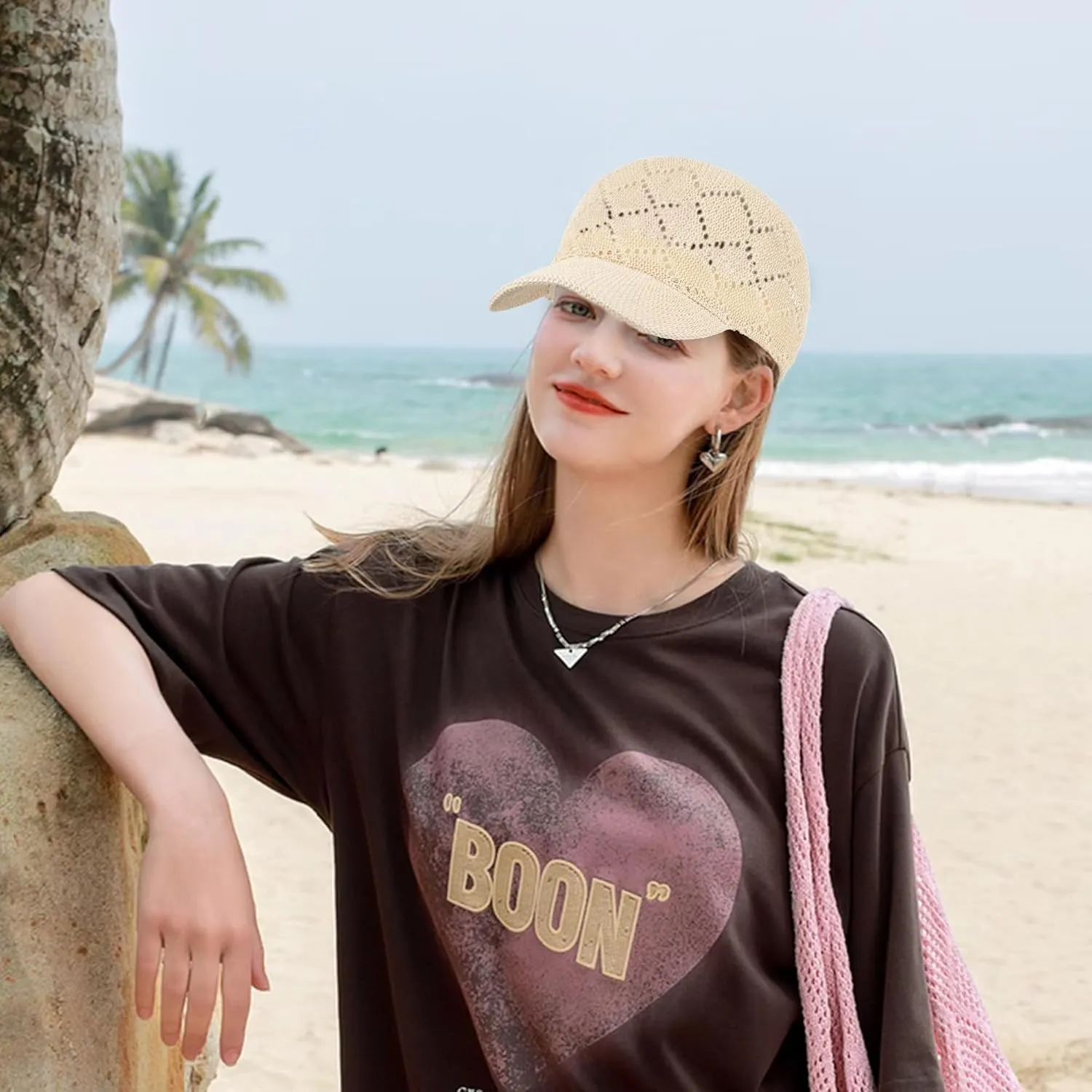 Unisex Adults Rhombus Pattern Paper Blend Fabric Woven Visor Sunhat Summer Sun Hat Baseball Cap