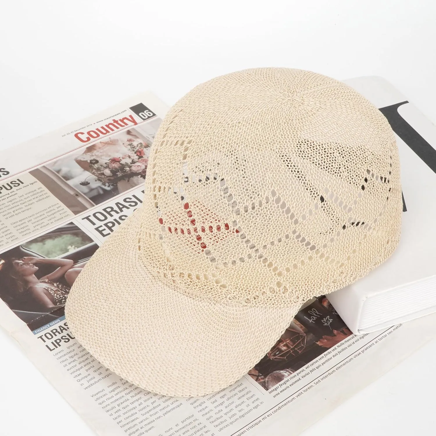 Unisex Adults Rhombus Pattern Paper Blend Fabric Woven Visor Sunhat Summer Sun Hat Baseball Cap