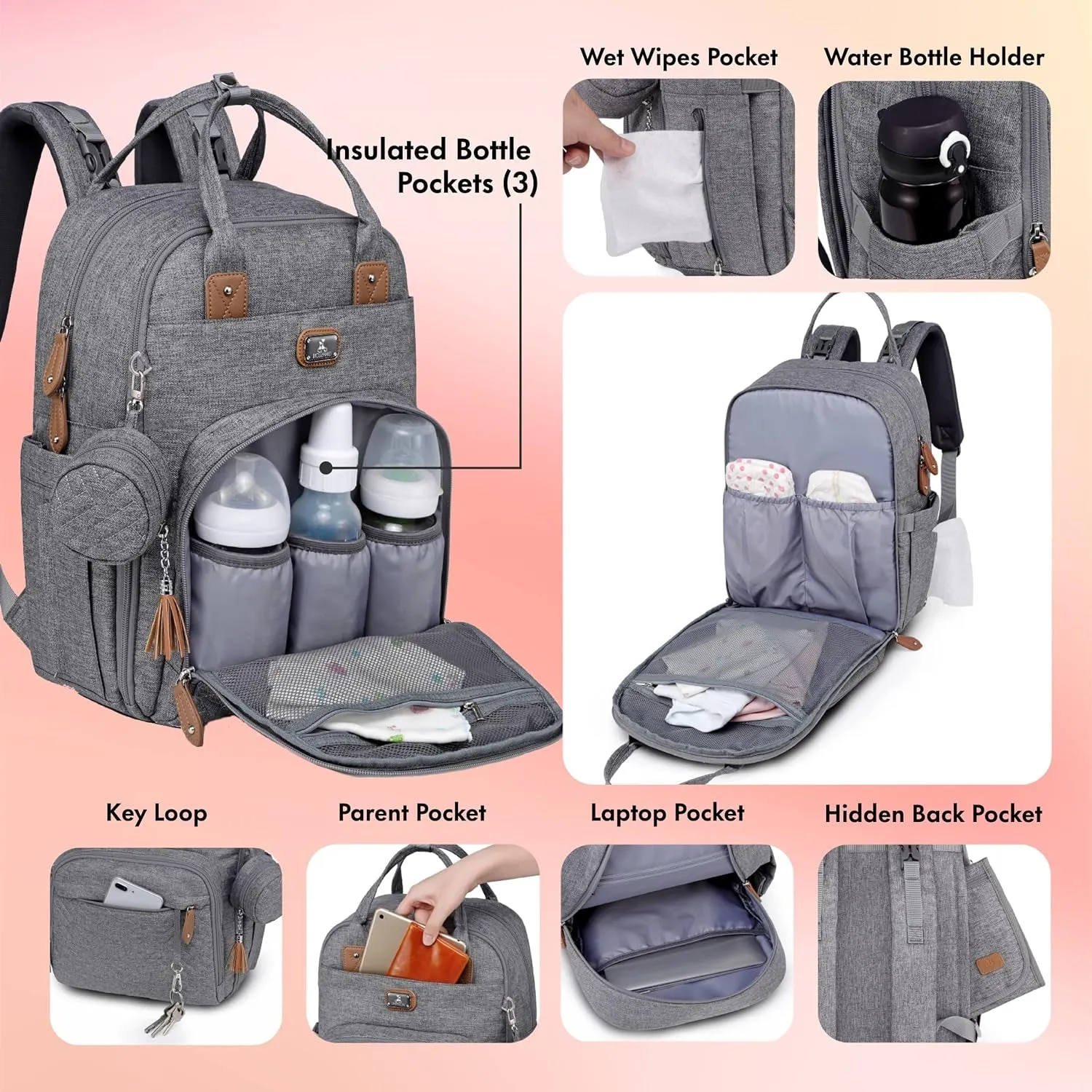 Unisex Flash discount Bag Boys Travel Stroller for Multipurpose Changing Portable Pad, Dads, Long-lasting Large Pacifier Bags Case Diaper Straps, Girls, and Baby Gray Backpack Pack with Back Moms