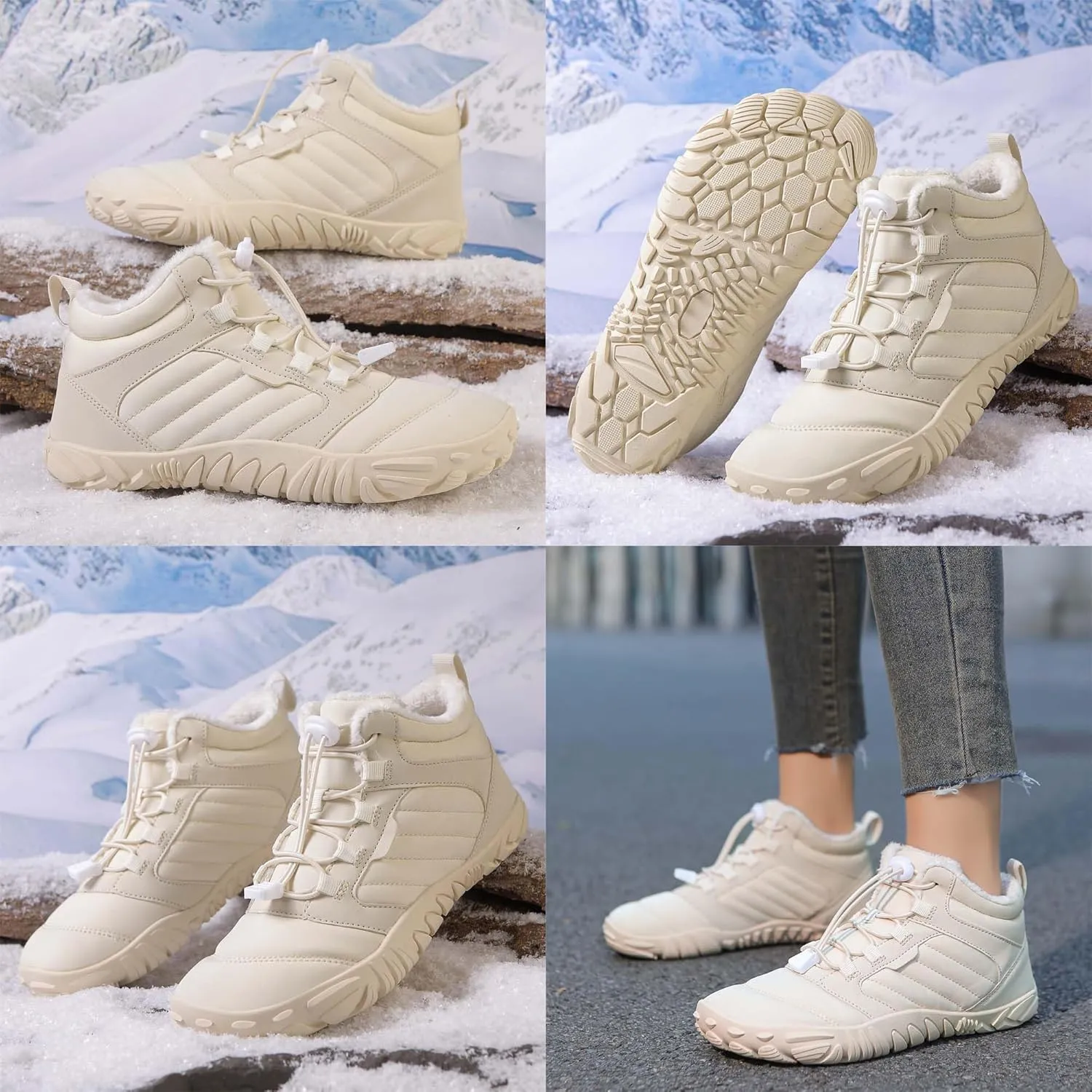 Unisex Winter Snow Sneakers - Solid Color, Slip-Resistant, Warm Fabric-Lined Mesh Upper, Rubber Sole, Cushioned Fabric Insole, Hiking and Walking Shoes for Men and Women