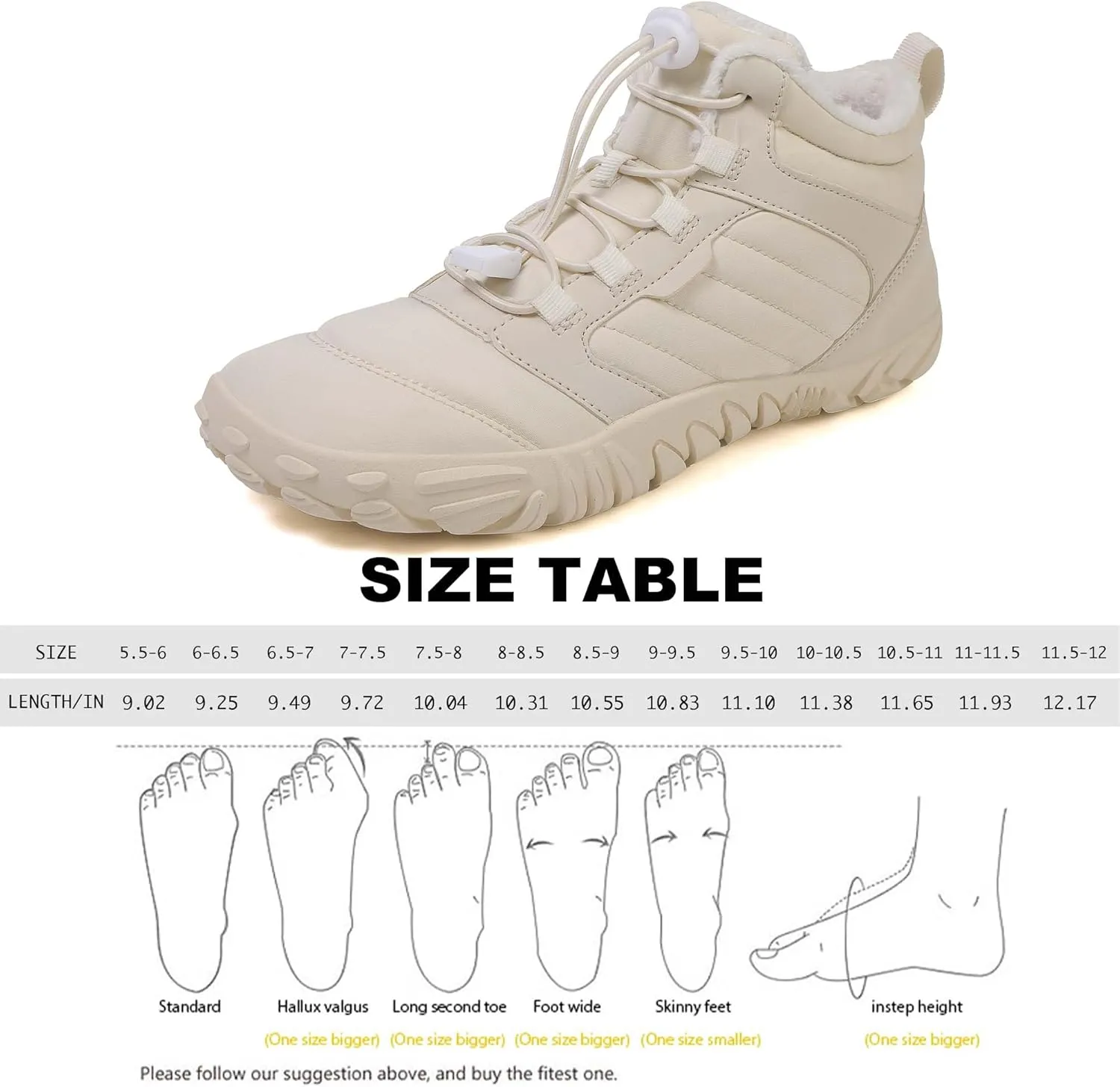Unisex Winter Snow Sneakers - Solid Color, Slip-Resistant, Warm Fabric-Lined Mesh Upper, Rubber Sole, Cushioned Fabric Insole, Hiking and Walking Shoes for Men and Women