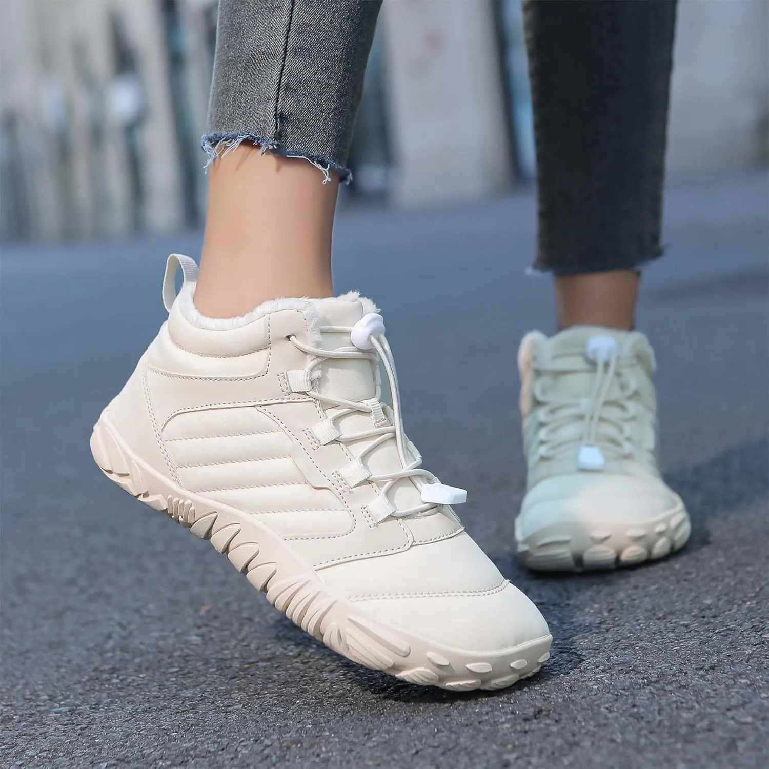 Unisex Winter Snow Sneakers - Solid Color, Slip-Resistant, Warm Fabric-Lined Mesh Upper, Rubber Sole, Cushioned Fabric Insole, Hiking and Walking Shoes for Men and Women