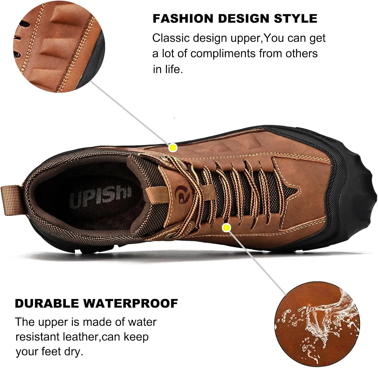 UPIShi Men's Hiking Waterproof Leather Outdoor Breathable Walking Casual Work Shoes