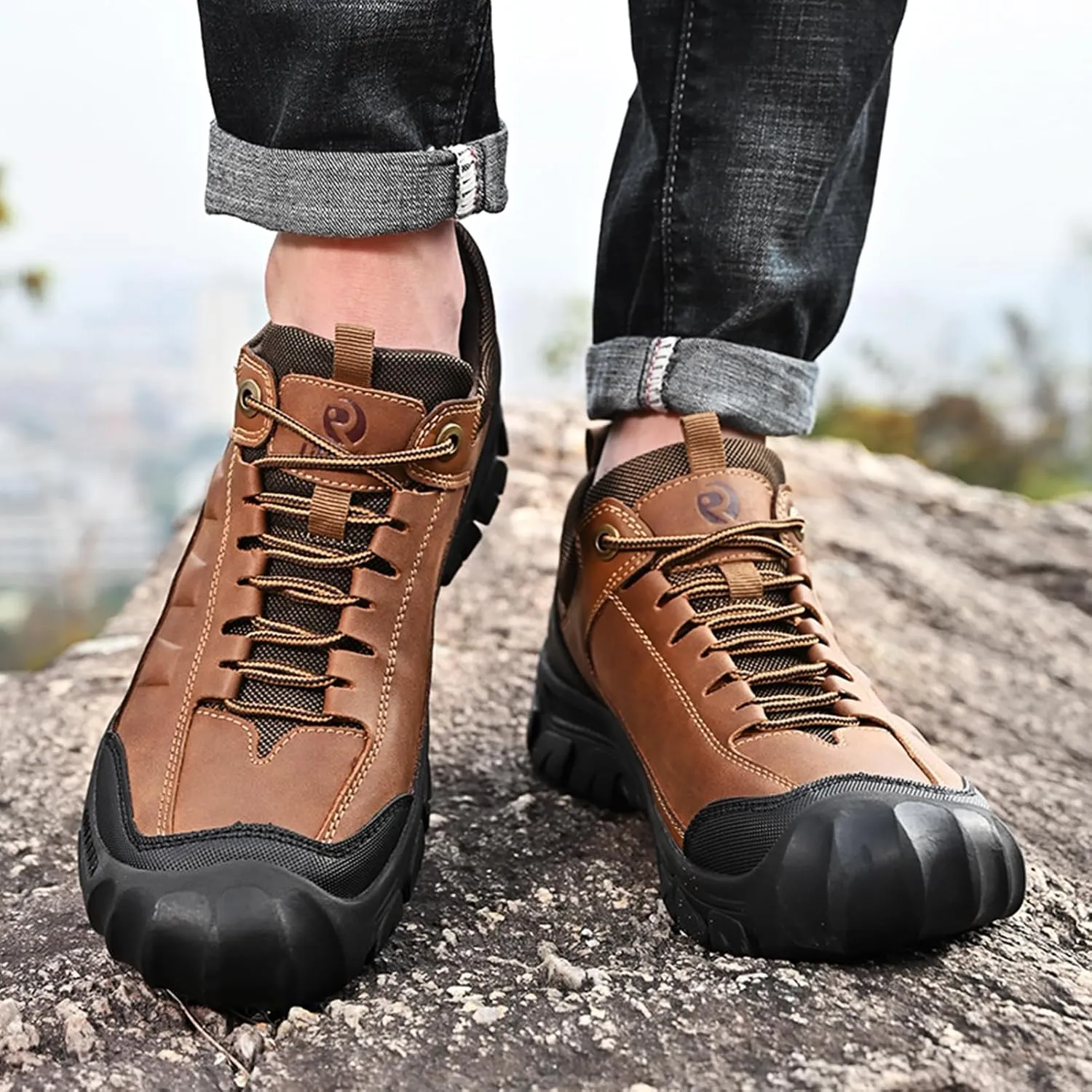 UPIShi Men's Hiking Waterproof Leather Outdoor Breathable Walking Casual Work Shoes