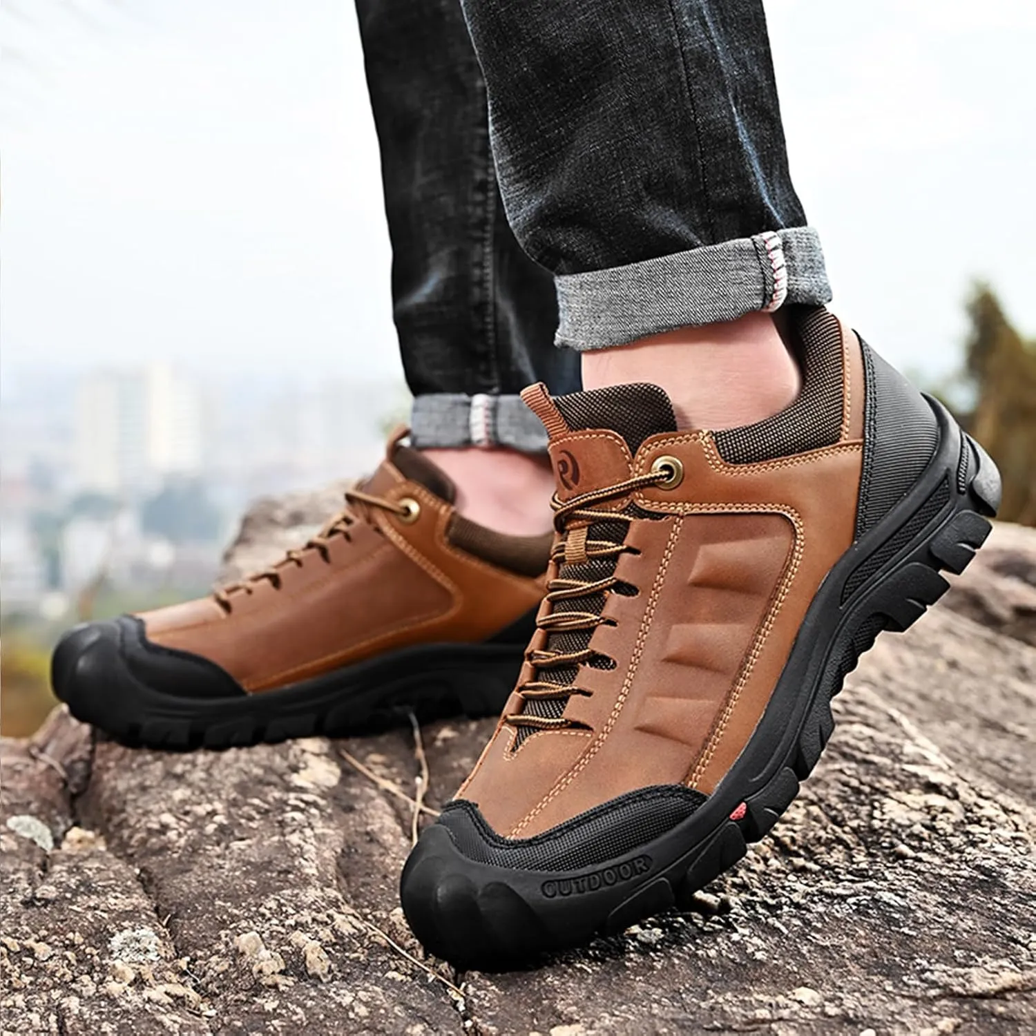 UPIShi Men's Hiking Waterproof Leather Outdoor Breathable Walking Casual Work Shoes