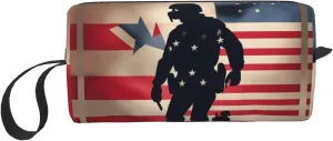 US Military Soldiers Patriotic Memorial Day print Large Capacity Travel Makeup Case Organizer Makeup Bag Portable Cosmetic Bag For Women