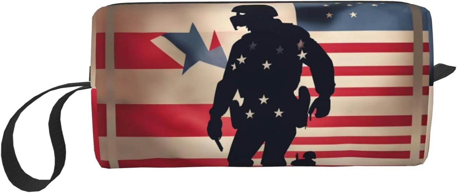 US Military Soldiers Patriotic Memorial Day print Large Capacity Travel Makeup Case Organizer Makeup Bag Portable Cosmetic Bag For Women