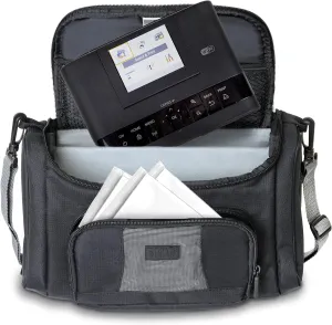 USA Gear Portable Photo Printer Case - Portable Printer Bag with Accessory Pockets, Adjustable Dividers, & Shoulder Strap - Compatible with Canon Selphy CP1200 Wireless Color Photo Printer - Black