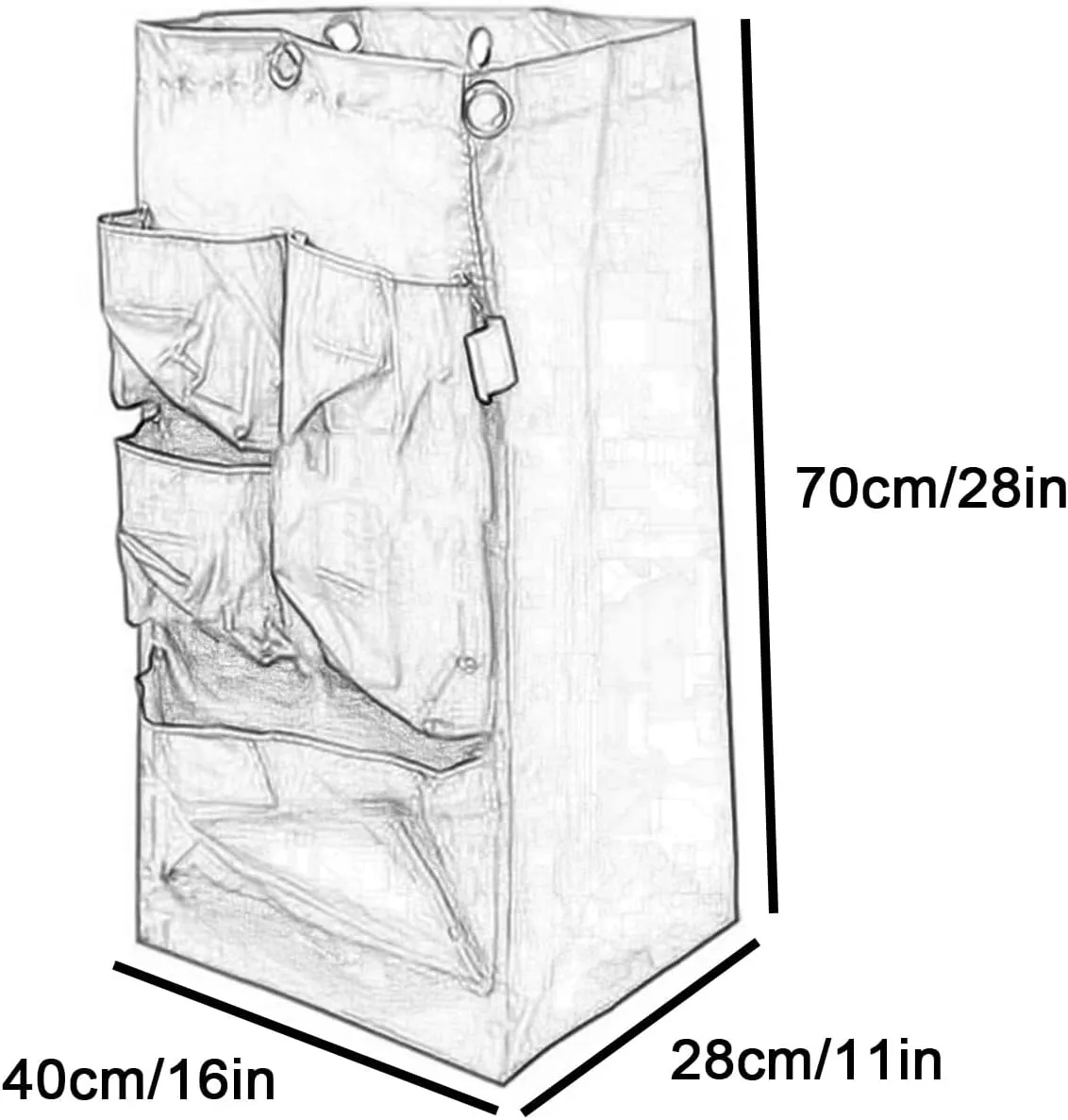 Utility Rolling Cart Bag Sturdy and Waterproof Material, Laundry Basket Bag 6 Metal Hanging Holes, with 5 Small Pockets Large Capacity, Easy to Disassemble and Install(Brown)